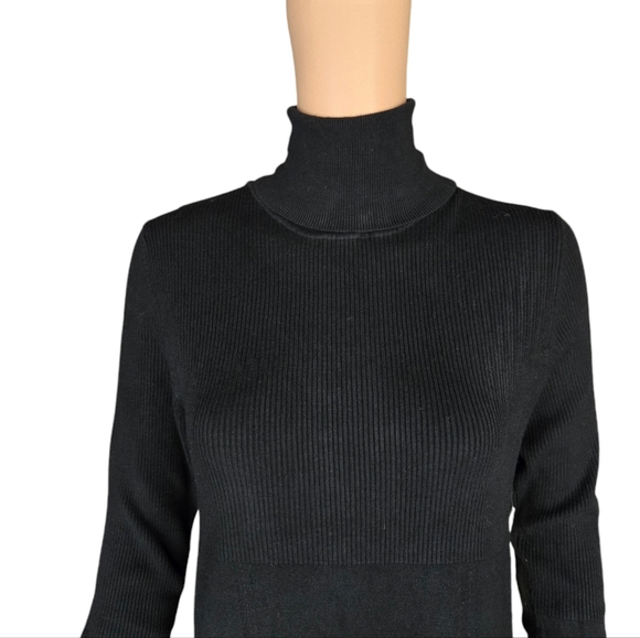 Vertigo Paris Black Ribbed Turtleneck Long Sleeve Knee-Length Midi Dress Size XL - Picture 2 of 5